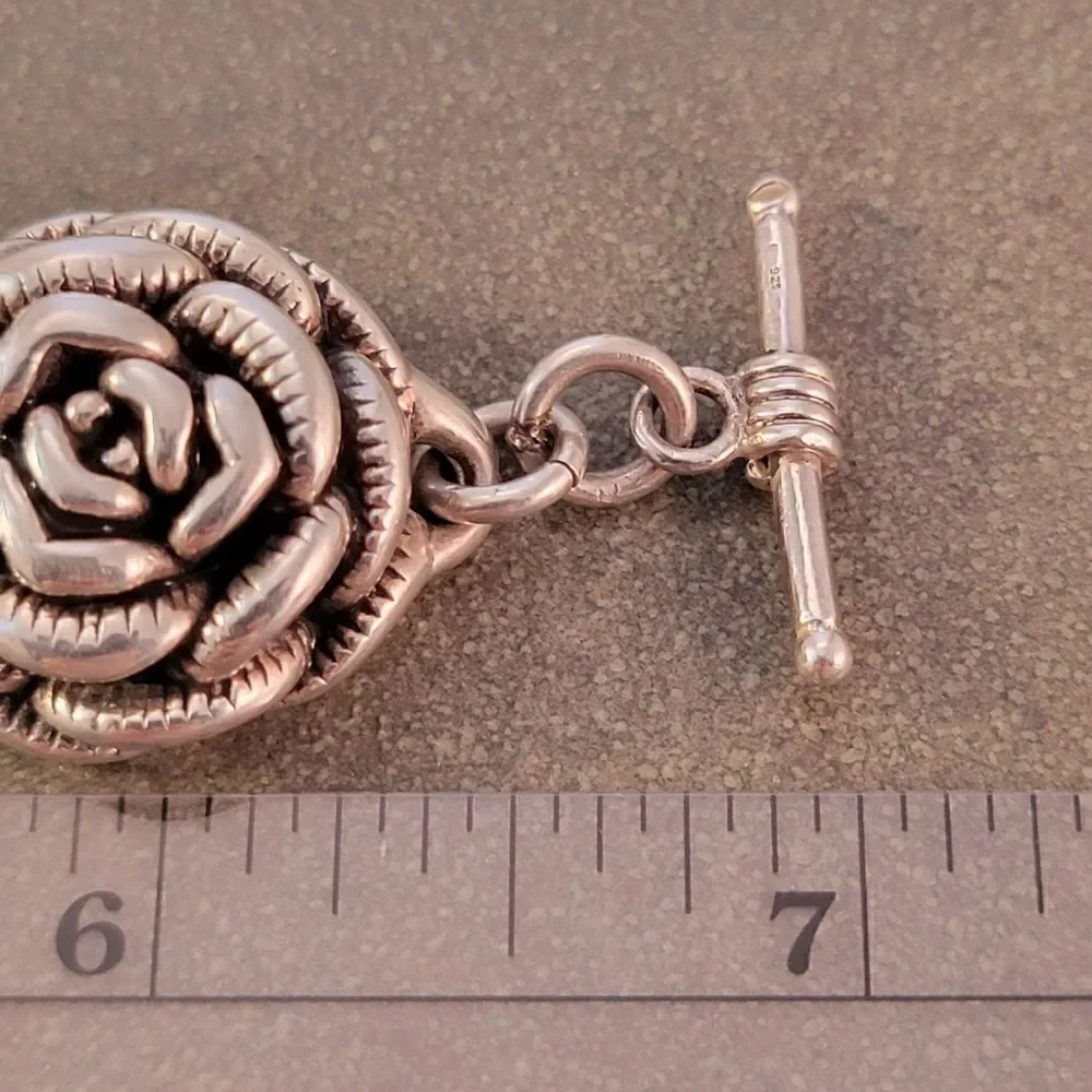 Vintage Sterling 3D Rose Flower Design Link Bracelet